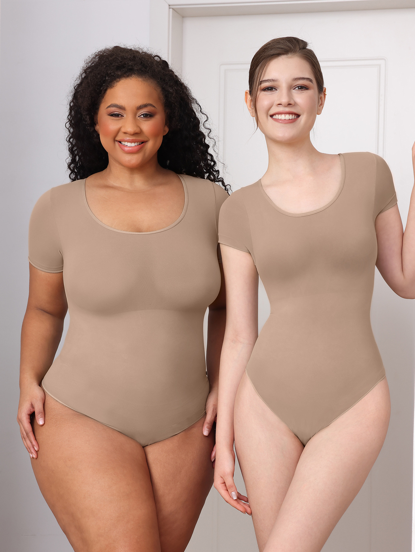 Short Sleeve Shaper Bodysuit - Tummy Control Lingerie Shapewear Thong Underwear